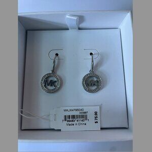 Michael Kors Logo Silver-Tone Drop Earrings with Crystals